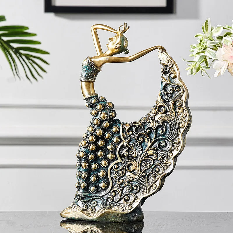 Nordic Peacock Dancer Figurines Home Decor Resin People Statue Sculpture Luxury Living Room Decoration Crafts Office Accessories