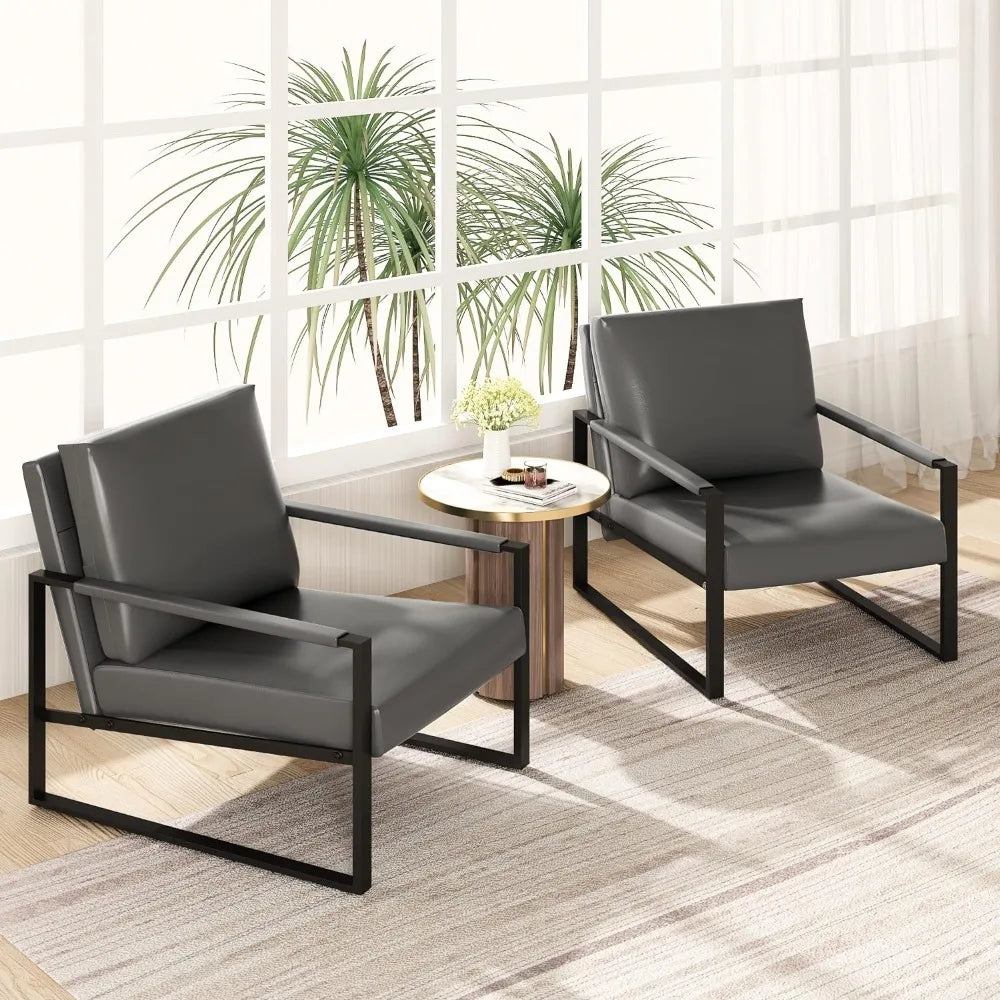 Modern PU Leather Accent Chair Arm Chair with Extra-Thick Padded Backrest and Seat Cushion Sofa Chairs for Living Room Bedroom