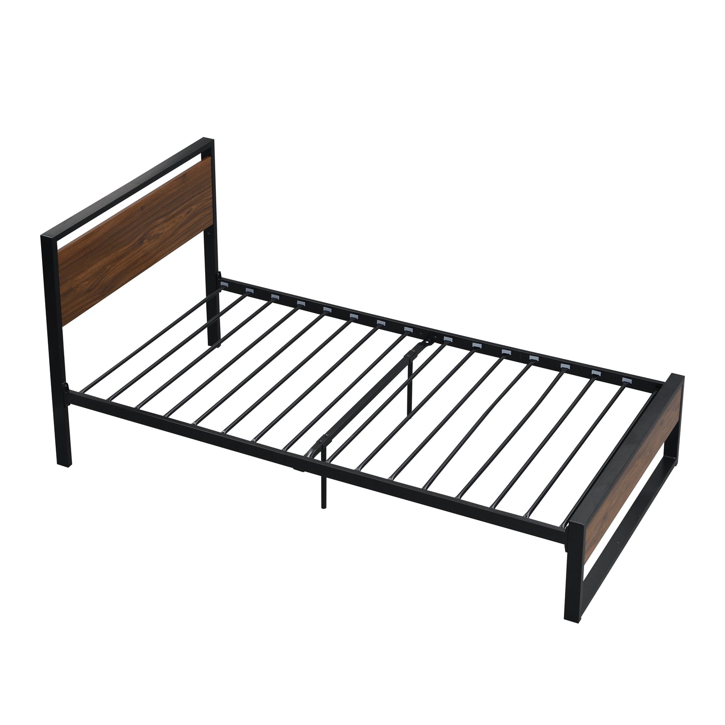 Twin Bed Frame with Wood Headboard and Footboard, Metal Platform Bed Frame with Storage No Box Spring Needed