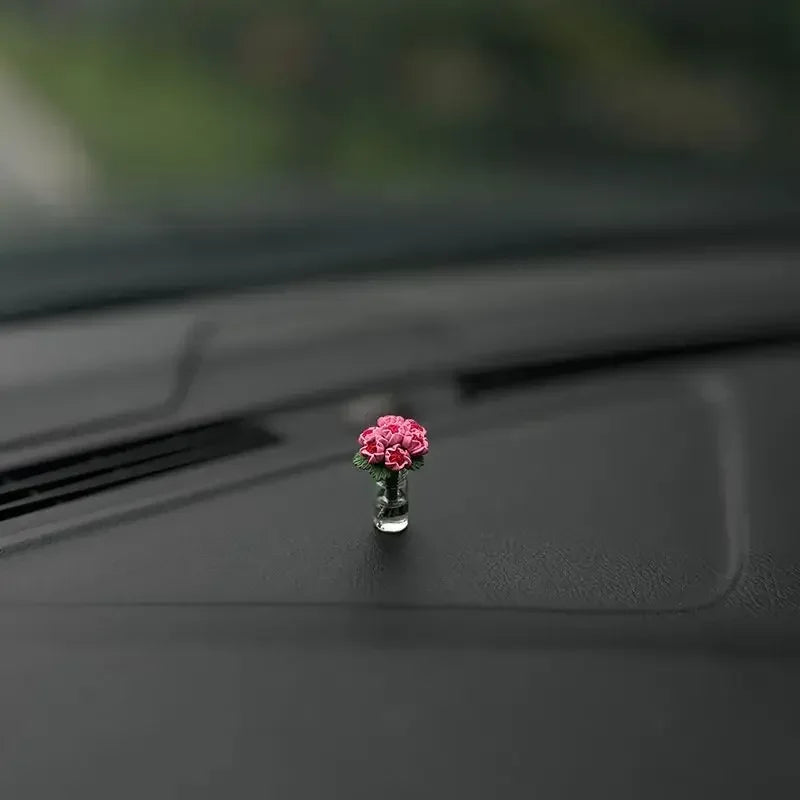 Car Ornament Model Cute Miniature Rose Sunflower Vase Auto Center Console Decoration Ornaments for Car Gifts Accessories