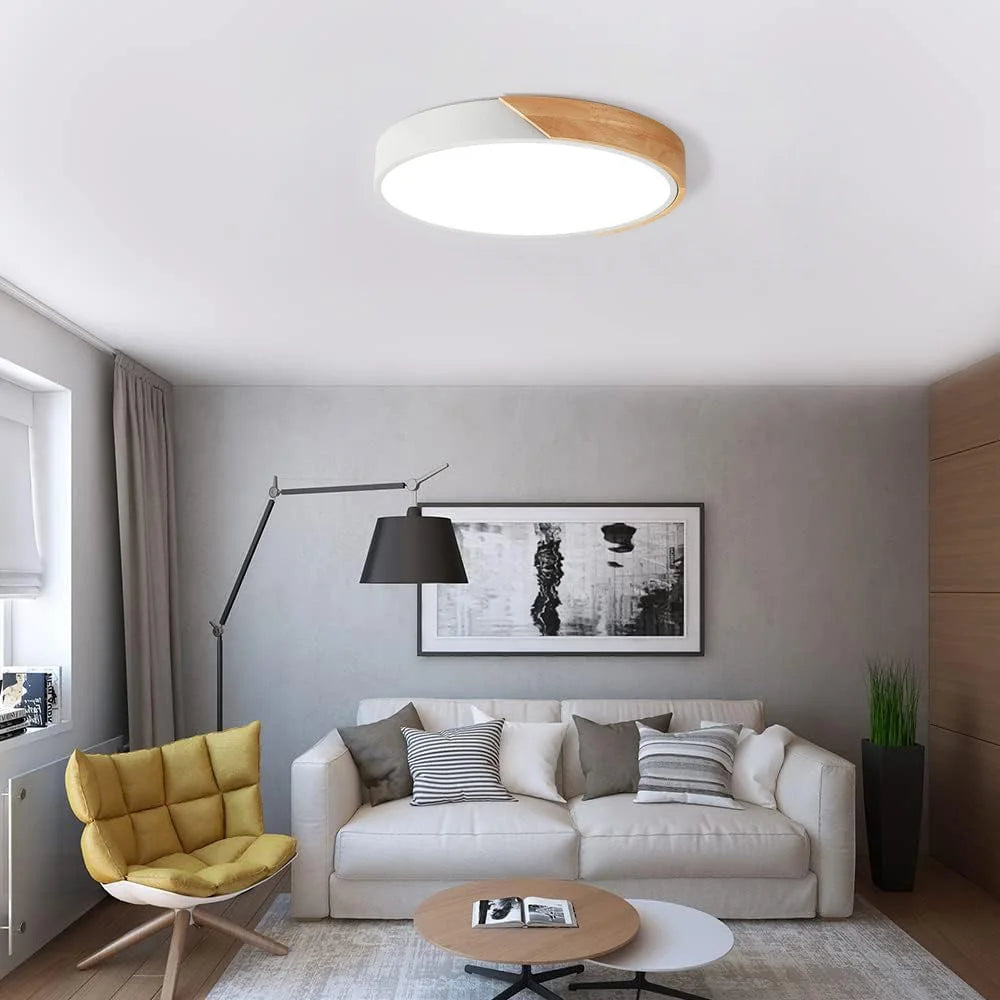 Round Led Ceiling Lamp White Light Home Lighting Wooden Ceiling Lights for Living Room Bedroom Kitchen Corridor Home Decor