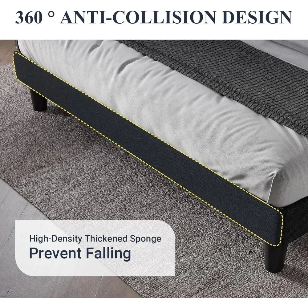 Bed FrameFull-size Bed Frame with button-tufted wing-back headboard with solid wood slatted support, modern upholstered bed fram
