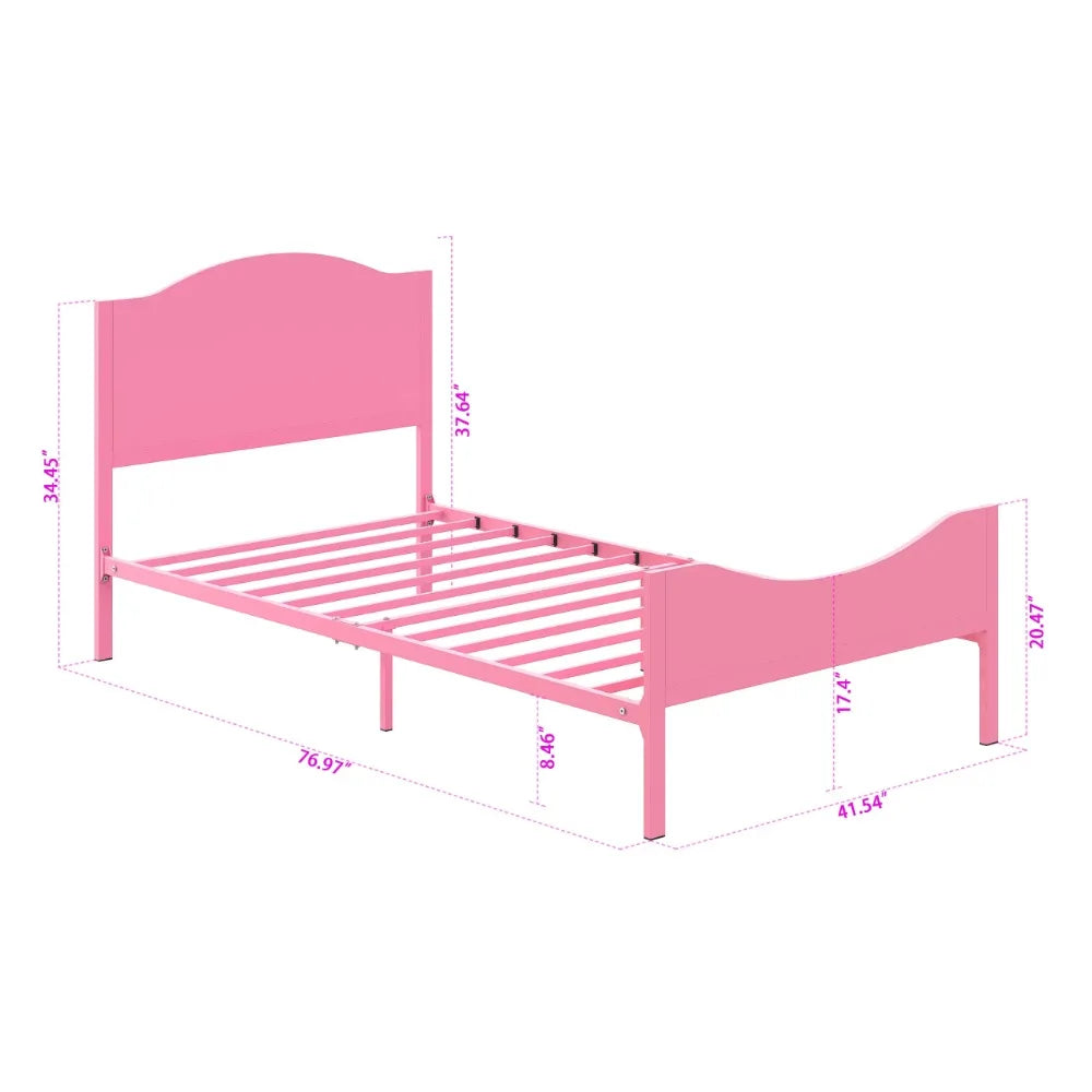 Kids Twin Metal Platform Bed Frame with Wood Headboard for Girls, Toddler, Kids, and Teens, Pink Finish,Best Gift for Kids