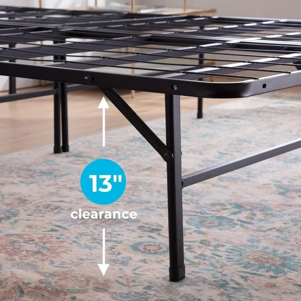 Folding Metal Platform Bed Frame Spring Needed Simple Tool Free Assembly Mattress High Traditional Design Sturdy Steel Full Size
