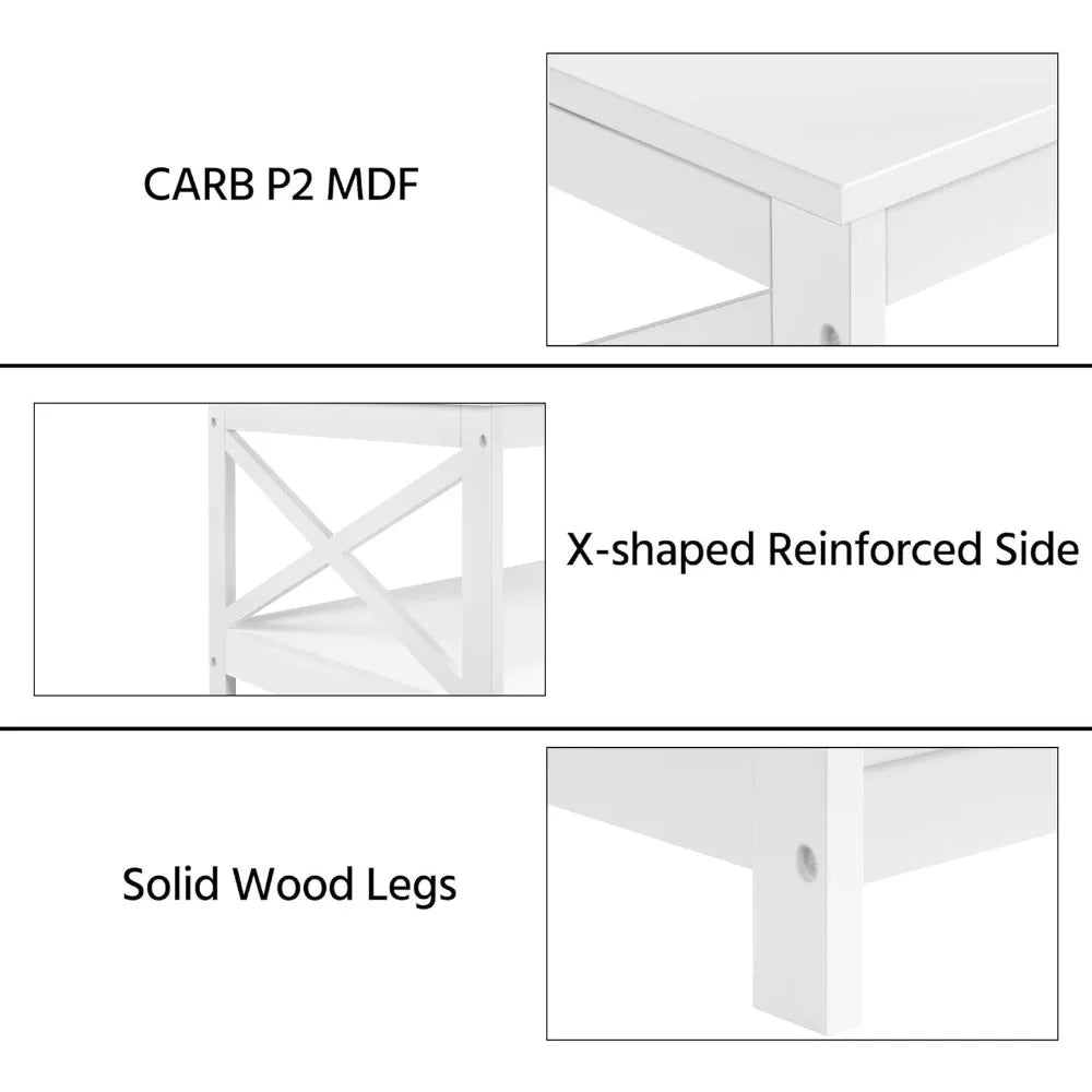 Yaheetech Wood 2-Tier White Coffee Table with Storage Shelf for Living Room, X Design Accent Cocktail Table, Simple Design