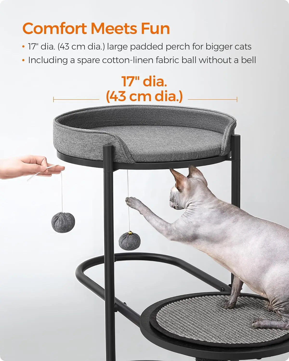 Feandrea Modern Cat Tree, Heavy Duty Cat Tower, Steel Tube and Particleboard, Platform with Cushion, Sisal Cat Scratching Post,