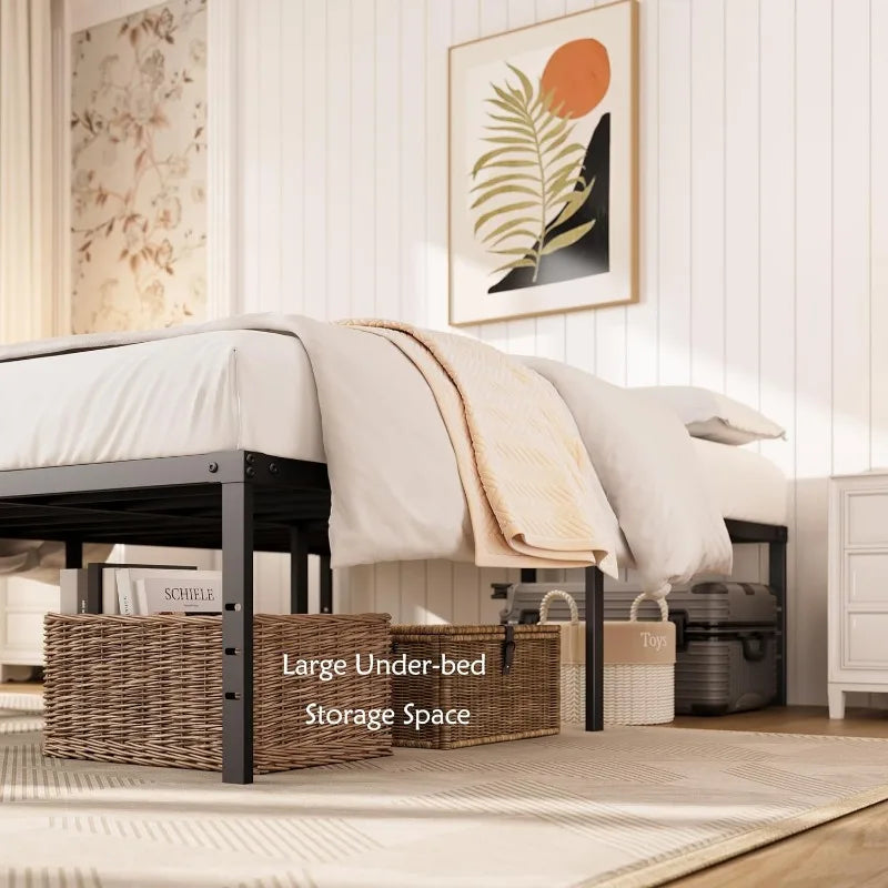 DERYONI 18 inch Full Size Bed Frame No Box Spring Needed Heavy Duty Platform Metal Bed Frame