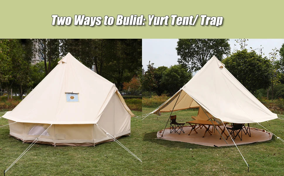 Customized Luxury Waterproof Cotton Tent Canvas Large Family Camp Beige Color Dome Bell Tent For Camping