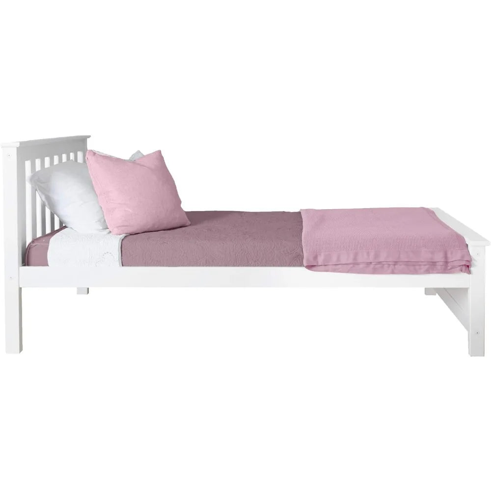 Solid Wood Platform Bed for Kids Easy Assembly No Box Spring Needed Twin Bed Frame With Slatted Headboard Children's Furniture