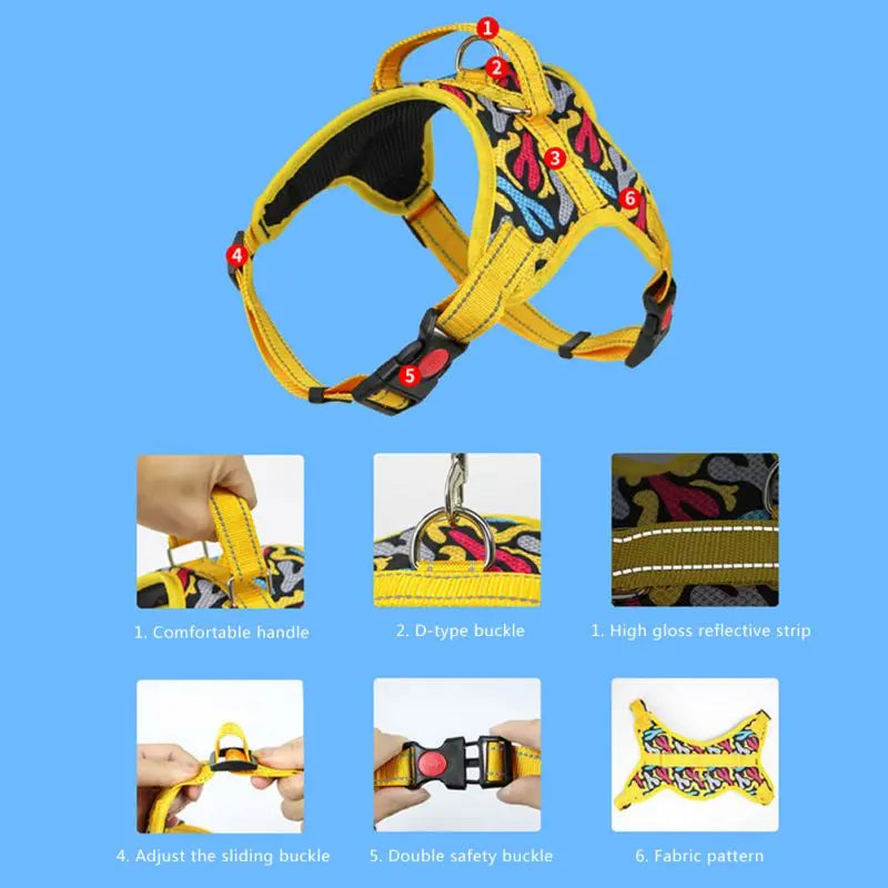 Dog Harness Reflective Adjustable Pet Vest Chest Strap Outdoor Training Walking Lead Harness Leashes