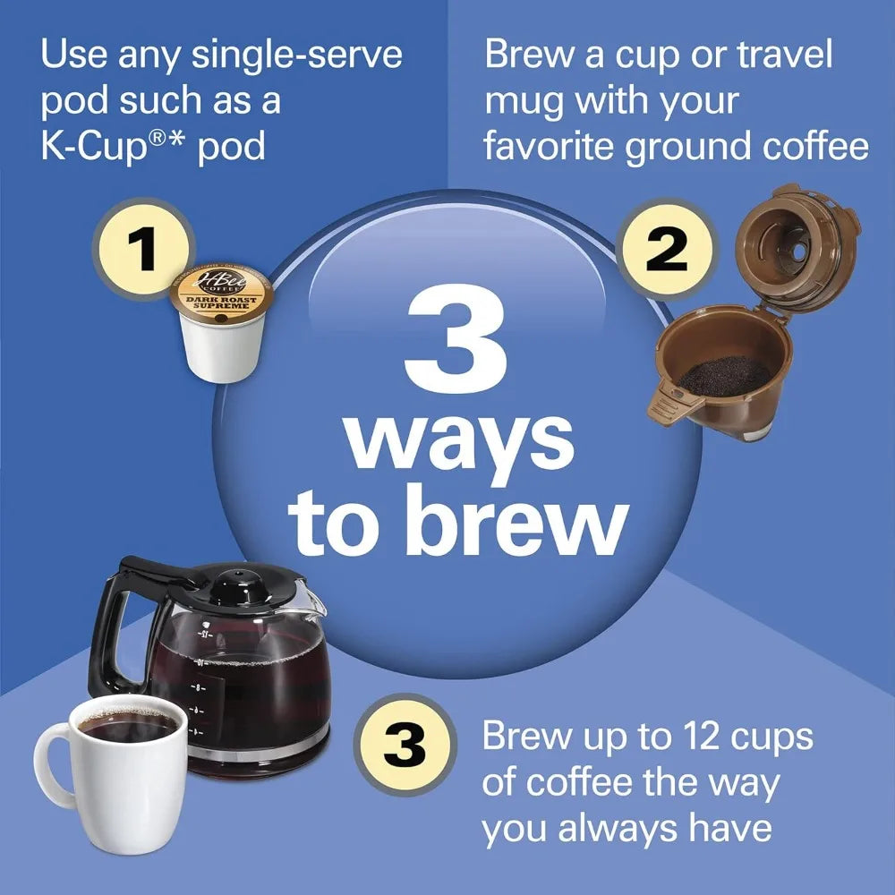 Coffee Maker, Compatible with K-Cup Pods or Grounds, Combo, Single Serve & Full 12c Pot, Black - Fast Brewing