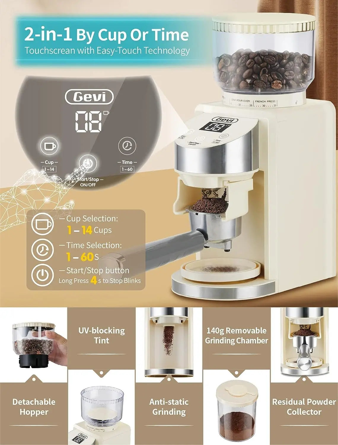 Gevi 20 Bar Professional Espresso Machine with 35 Precise Grind Settings Combo