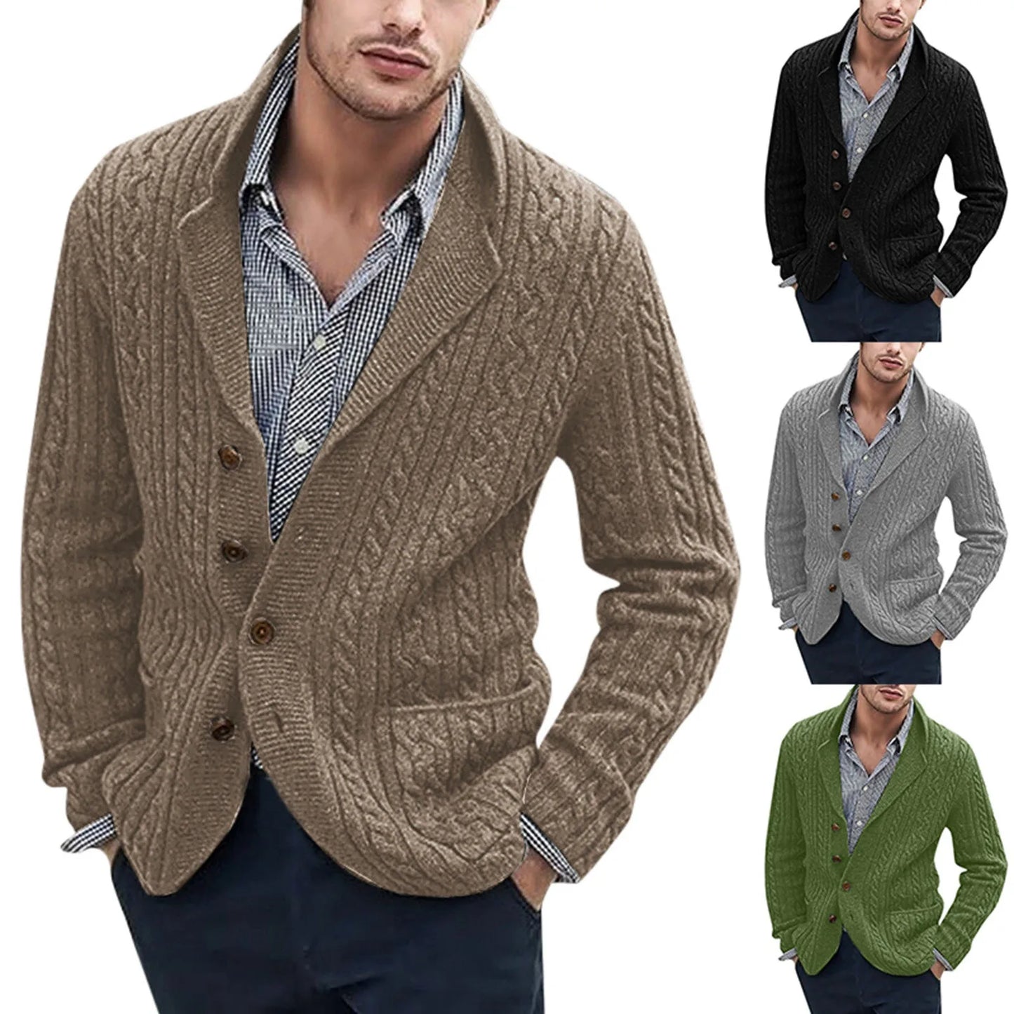 Autumn And Winter Men's Knitted Cardigan Fashion Casual Long Sleeve Lapel Pocket Flower Mens Clothes Cardigan