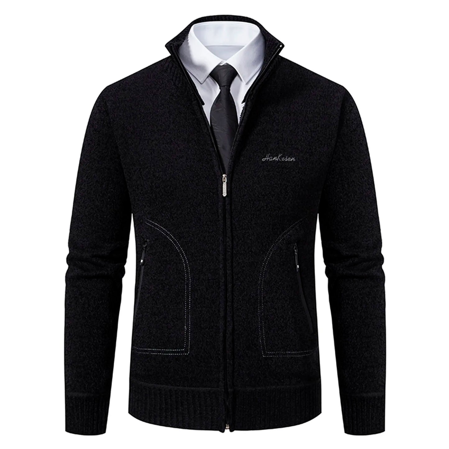 Cardigan Men Fleece Zipper Sweater Zip Up Knitted Stand Collar Cardigan Winter Autumn 2023 Korean Style Fashion Men's Clothing