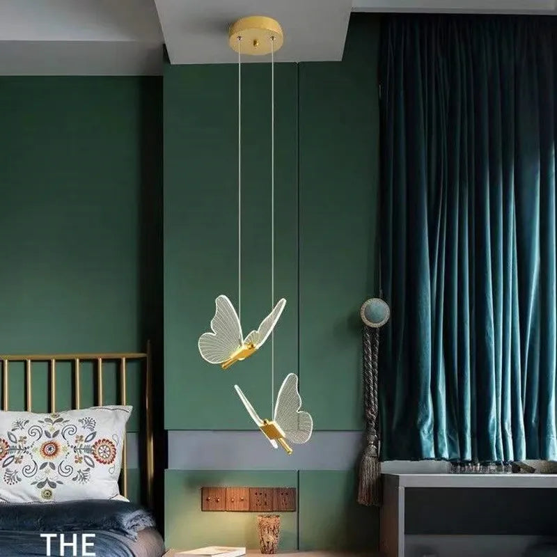 Butterfly Led Chandelier Acrylic Pendant Lamp Bedroom Bedside Indoor Lighting Background Home Deco Hanging Celing Light Fixtures