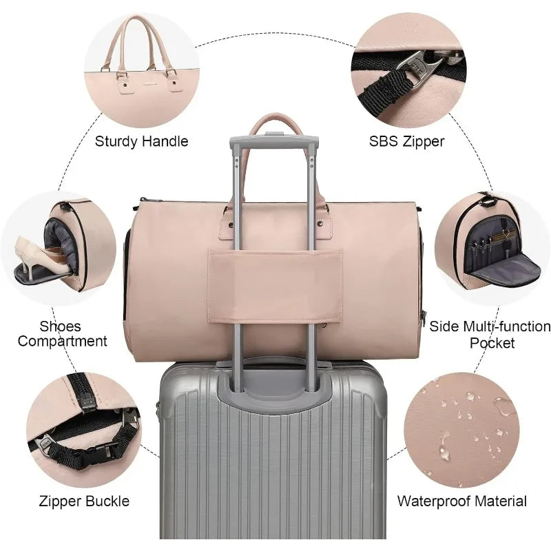 Bags for Travel,Carry on Garment Bags for Hanging Clothes 2 in 1 Suit Bag for Men Travel Garment Duffel Bag for Women,Pink