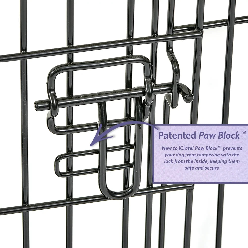 Dog Crate | MidWest iCrate 36" Double Door Folding Metal Dog Crate | Divider Panel, Floor Protecting Feet, Leak-Proof Dog Pan