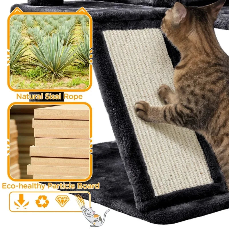 SmileMart 54" Double Condo Cat Tree with Scratching Post Tower, (Black/Pink)optional