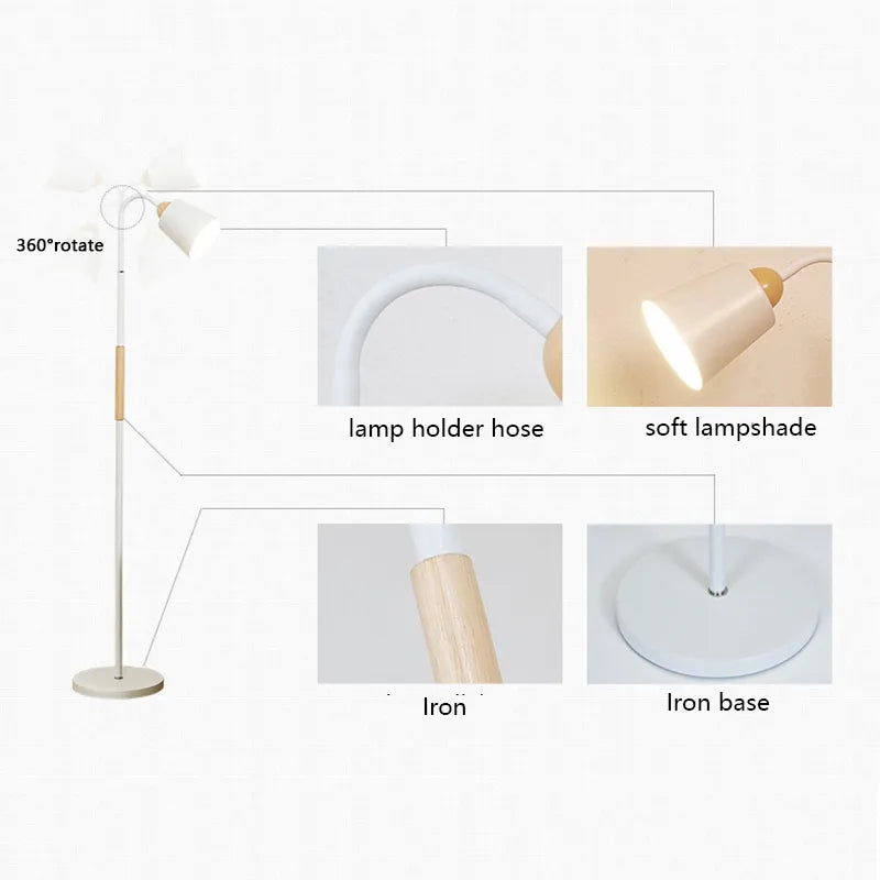 Nordic LED Floor Lamps Creative Bedroom Reading Deco Dining Room Light Indoor Bulb Modern Dimming Black&White Adjustable