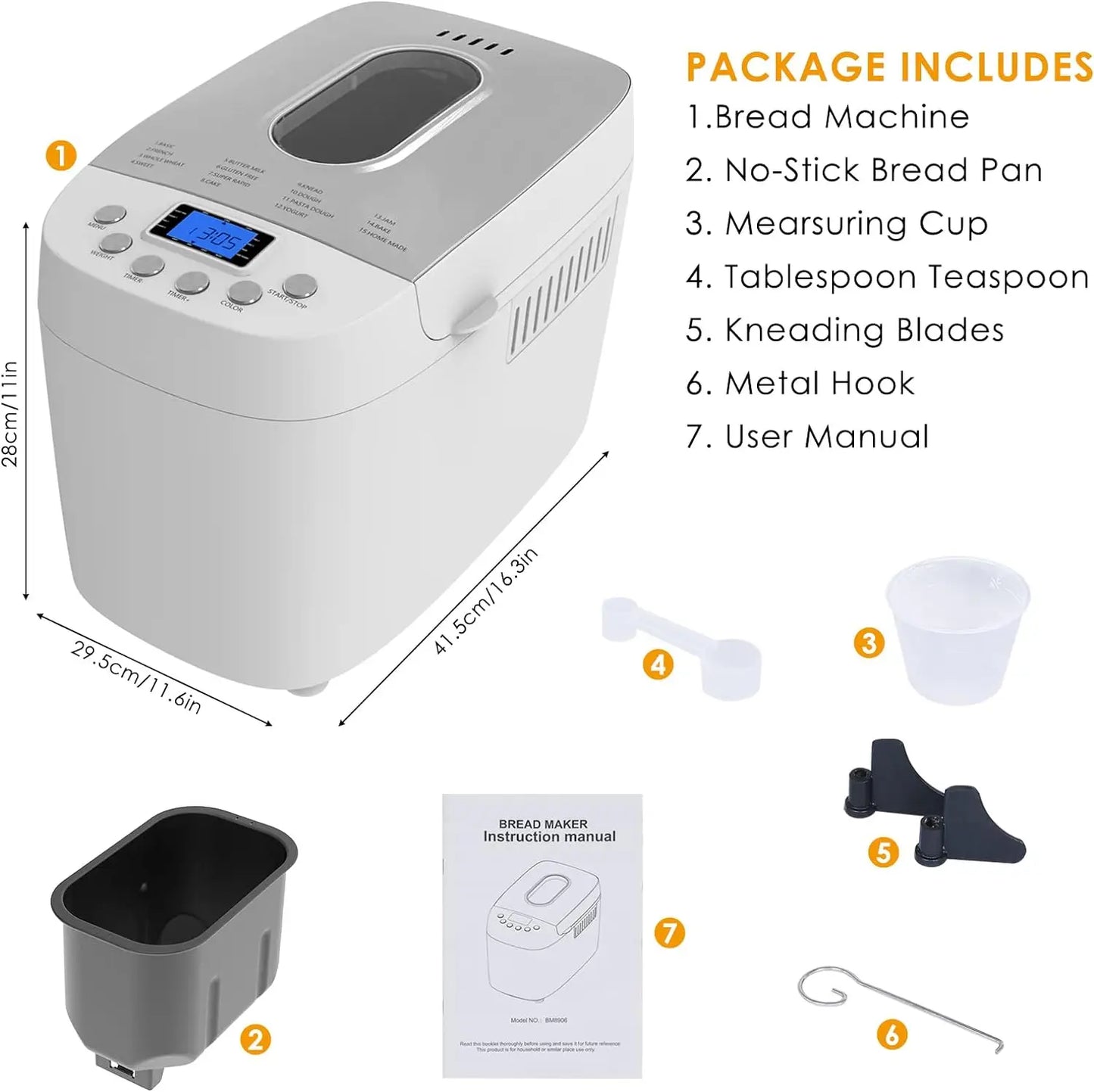 Patioer 3.3LB Bread Maker Machine Automatic Bread Machine with Dual Kneading Paddles 15-in-1 Breadmaker Dough Maker with Gluten