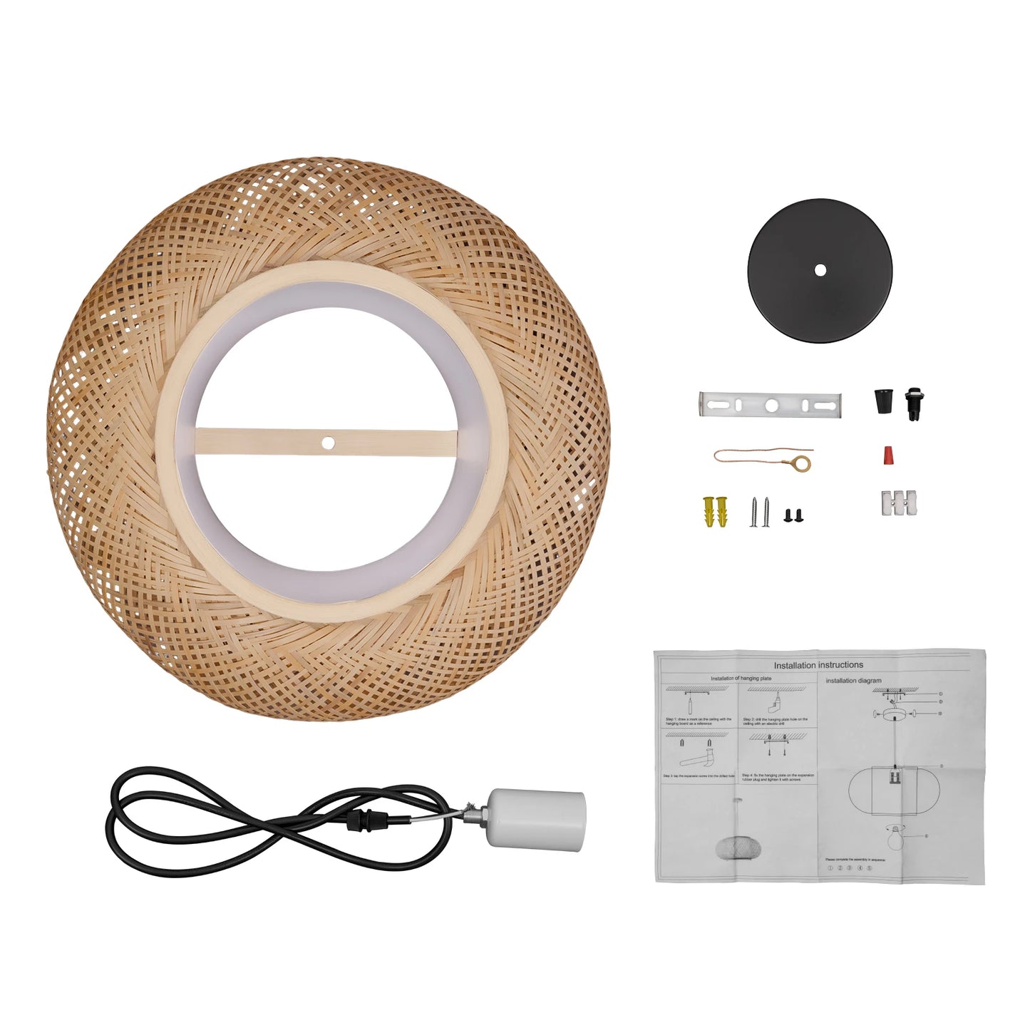 Vintage Bamboo Pendant Lamp Wicker Lampshade Rattan Hand-Woven Chandelier Home Decor Hanging Light For Living Room Bedroom LED