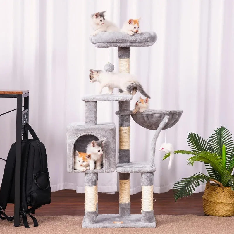 Heybly Cat Tree with Toy, Cat Tower Condo for Indoor Cats, Cat House with Padded Plush Perch(Light Gray/Beige)optional