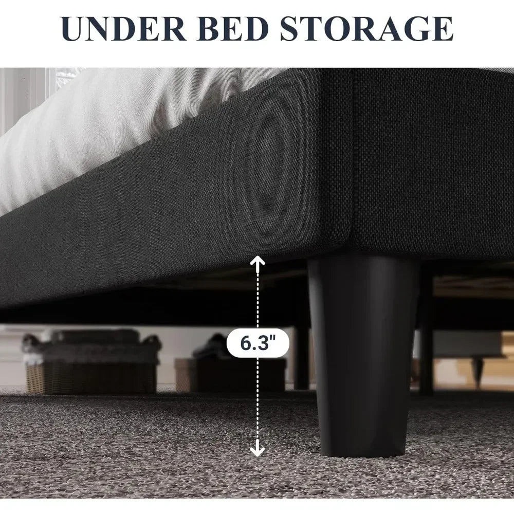Bed FrameFull-size Bed Frame with button-tufted wing-back headboard with solid wood slatted support, modern upholstered bed fram