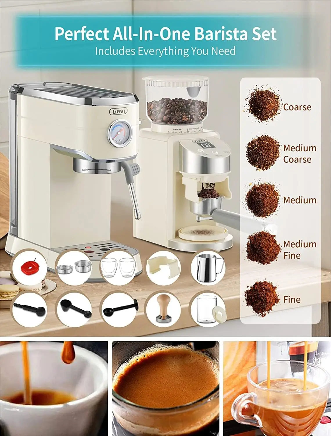 Gevi 20 Bar Professional Espresso Machine with 35 Precise Grind Settings Combo