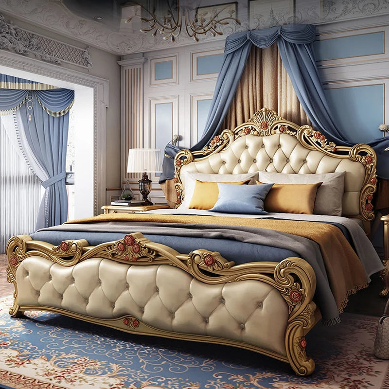 High End Master Bed Queen Wooden Princess Bedframe Luxury Bed Double Set Wooden Muebles Para Dormitorio Nordic Furniture