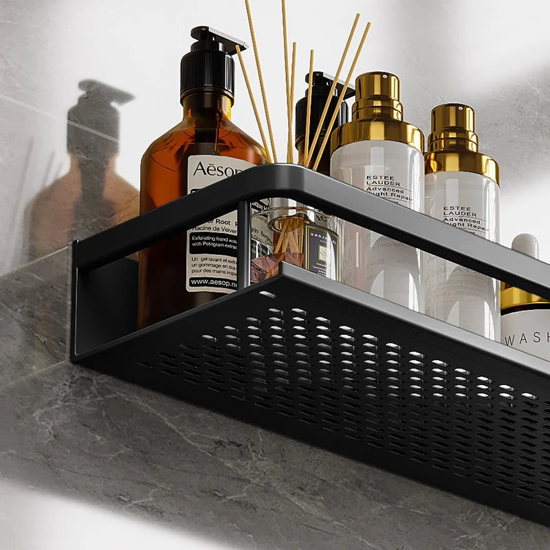 Black Space Aluminum Toilet Rack Wall-mounted Bathroom Shelves Changing Basket Set For Kitchen Accessories