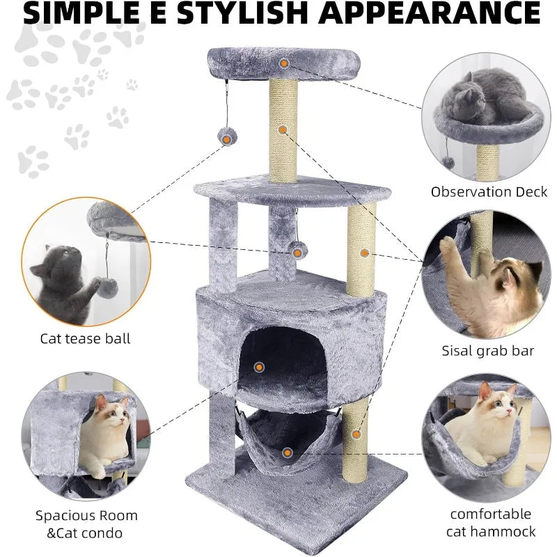 Cat Tree with Scratching Post and Hanging Bed,(Grey /Beige)optional