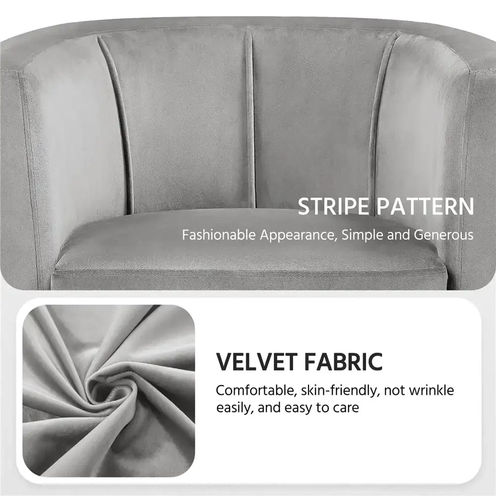 Contemporary Barrel Accent Arm Chair, Gray Velvet lounge chair sofa set living room furniture