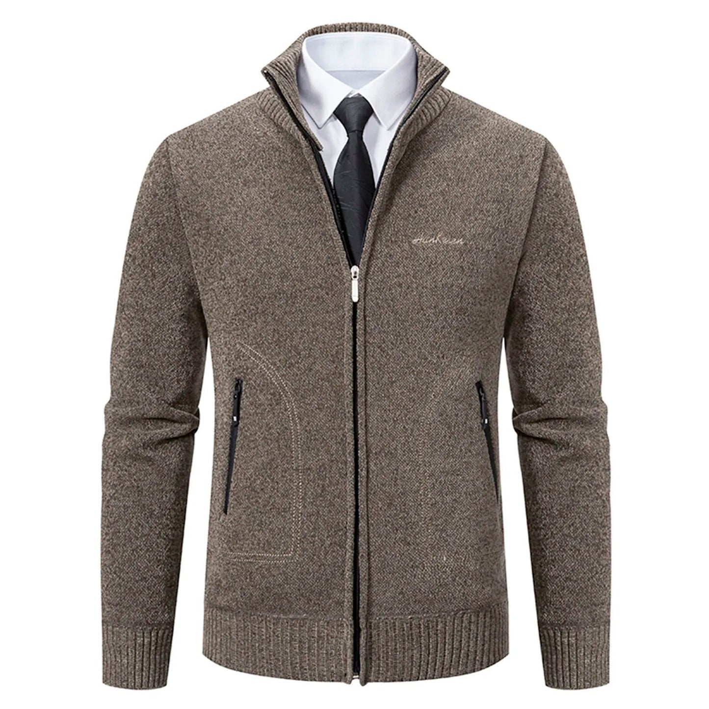 Cardigan Men Fleece Zipper Sweater Zip Up Knitted Stand Collar Cardigan Winter Autumn 2023 Korean Style Fashion Men's Clothing