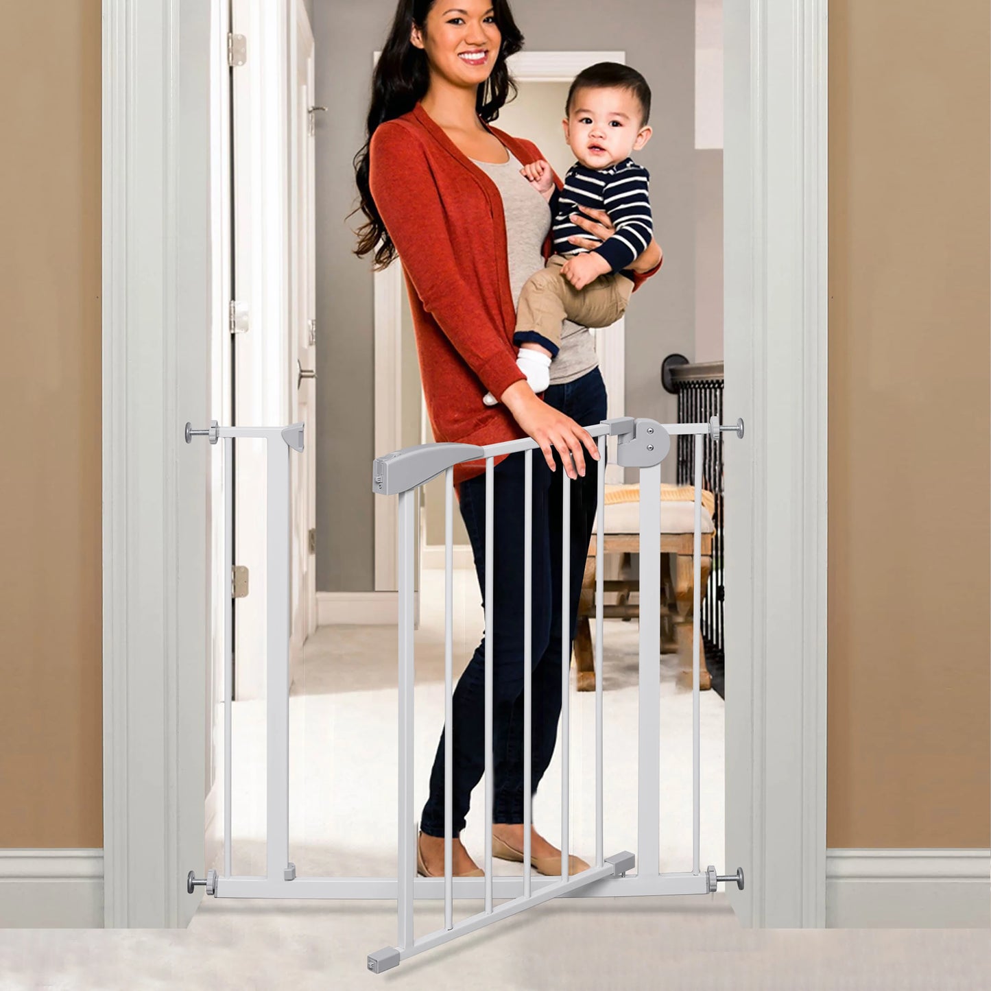 Pet Gate – Dog Gate for Doorways, Stairs or House – Freestanding, Folding,brown,Arc Wooden