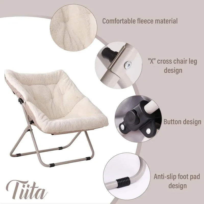 Tiita Saucer Chair with Ottoman Soft Faux Fur Oversized Folding Accent Chair Lounge Lazy Chair Living Room Dorm Rooms