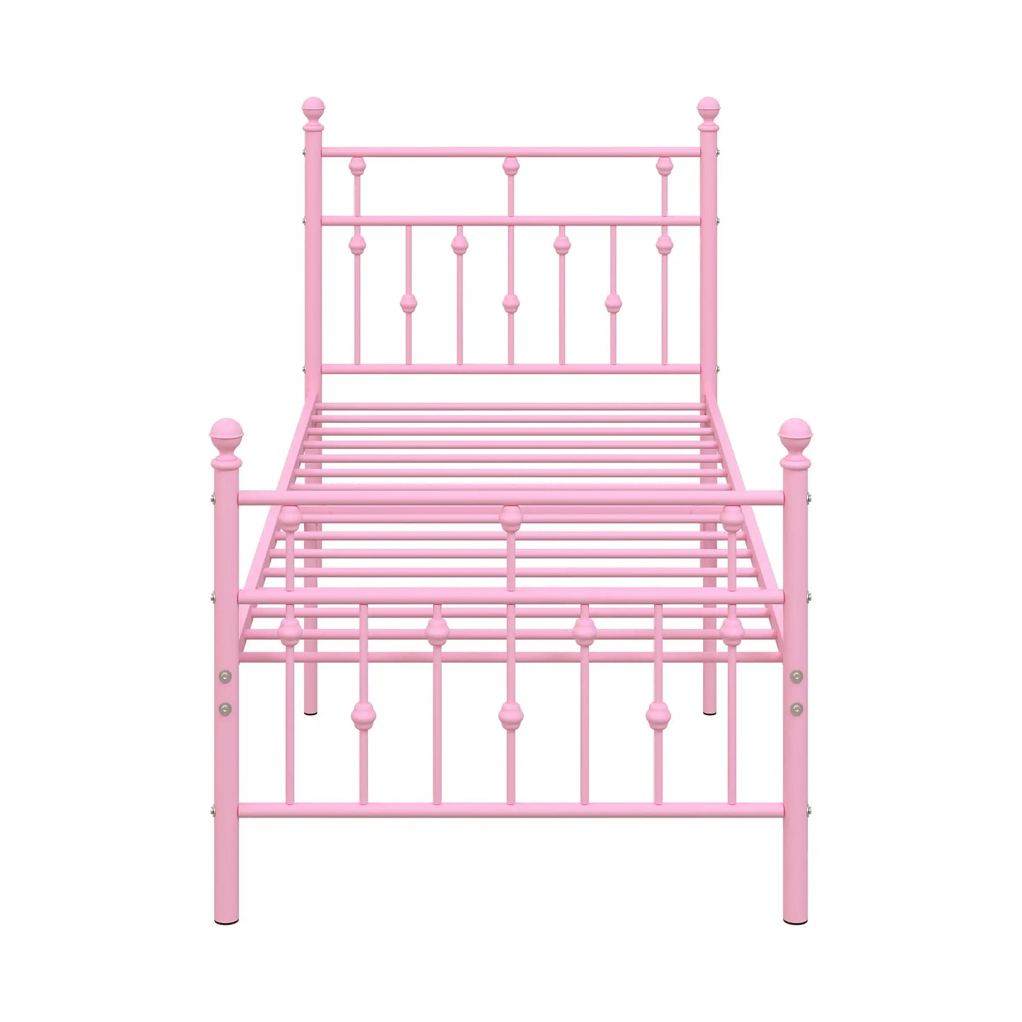 Yoneston Metal Platform Bed Frame with Retro Headboard Footboard, 14" High Under Bed Storage Single Bed Frame No Box Spring-Pink