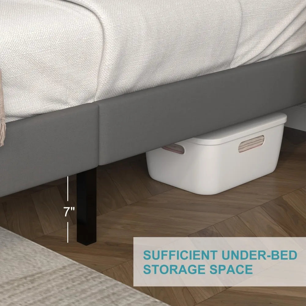 Twin Bed Frame Upholstered Platform with Headboard and Strong Wooden Slats, Strong Weight Capacity, Non-Slip and Noise-Free