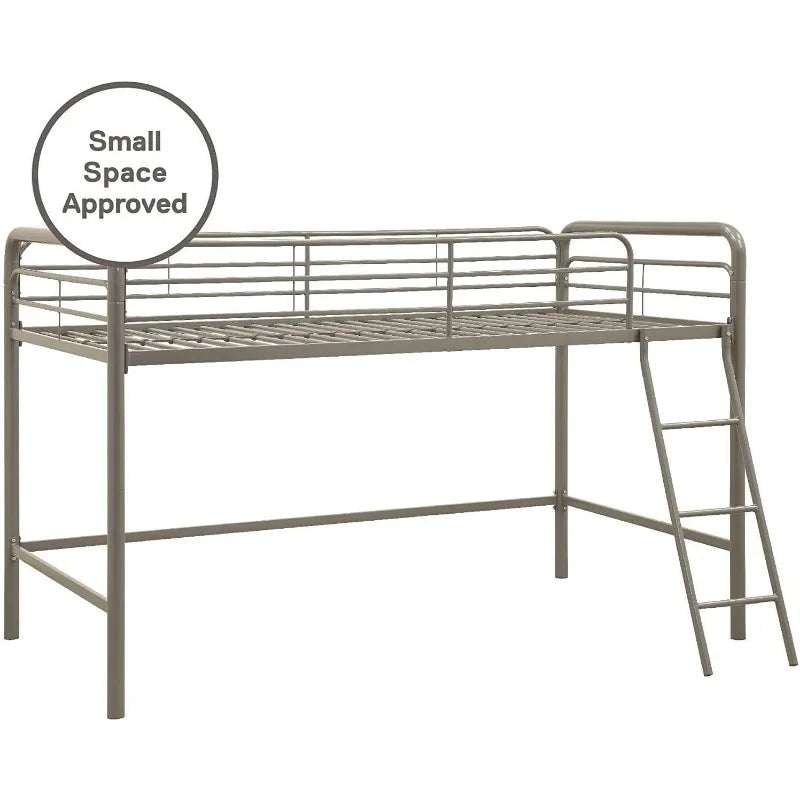 Junior Loft Bed Frame with Ladder, Twin, Silver