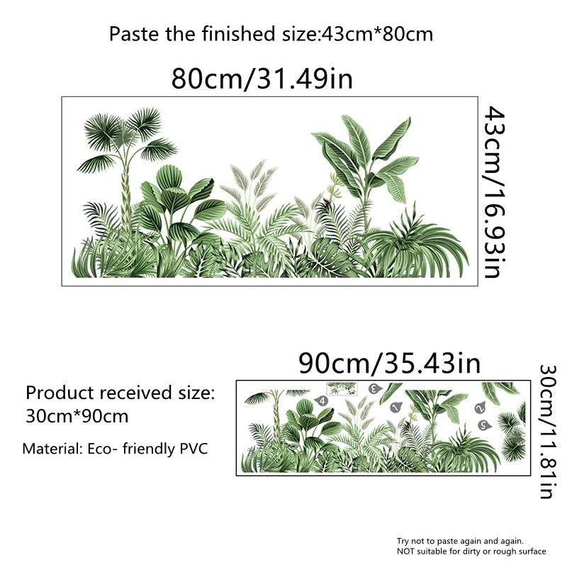 Tropical Wall Decals Palm Leaf Wall Stickers for Living Room, Green Plants Wall Decor Posters Vinyl Peel and Stick Art Murals