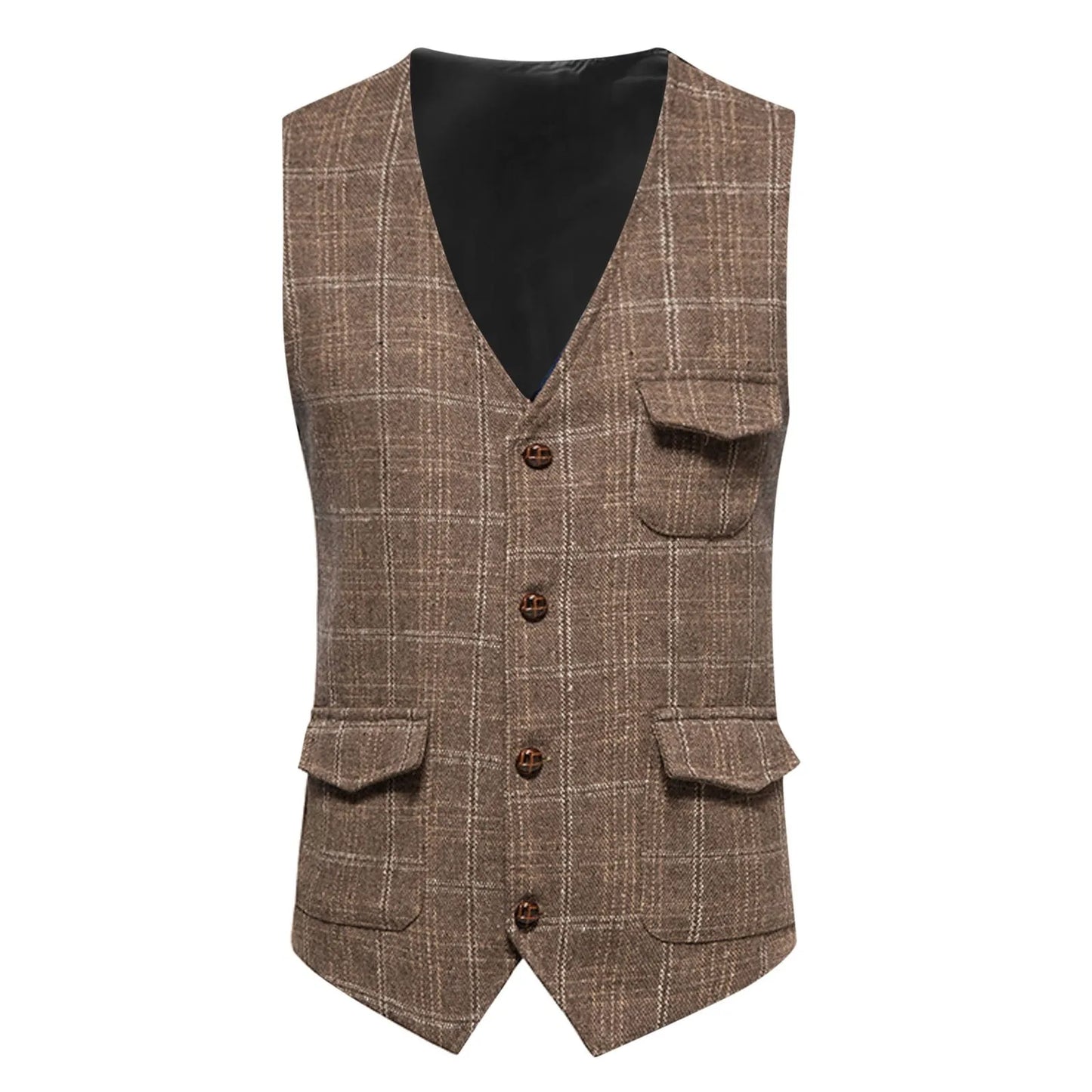 New Coat Men Plaid Printing Suit Vest Outwear European And American V Neck Suede Single Breasted Coat Mens Casual Vest 2023