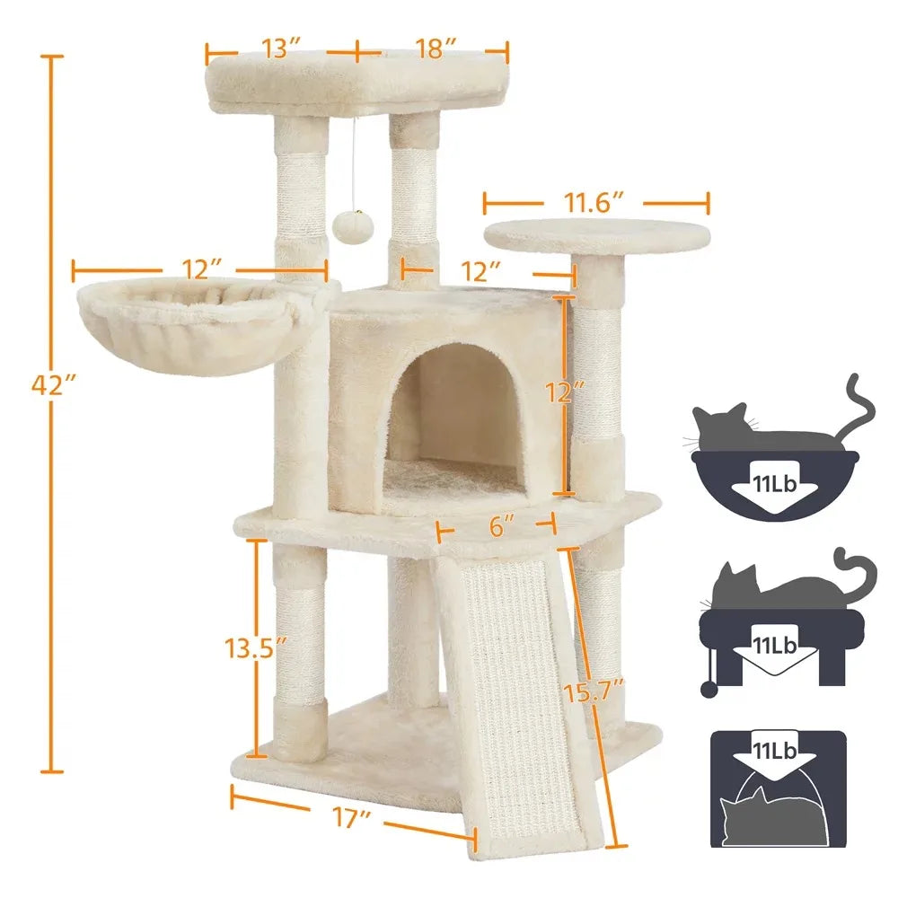Tower for Cats Beige Free Shipping Pet Supplies Cat Tree Tower With Basket for Small Kittens Indoor Toys Towers Large Trees Home