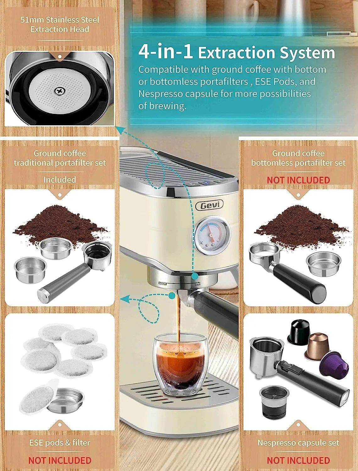 Gevi 20 Bar Professional Espresso Machine with 35 Precise Grind Settings Combo
