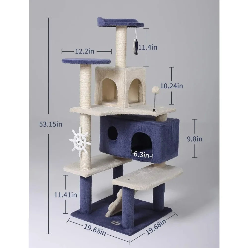 Cat Tree Tower Condo Furniture Apartment Plush Habitat Kitten Amusement Platform With Scratch Posts Toy Fish Pet House Cats Home
