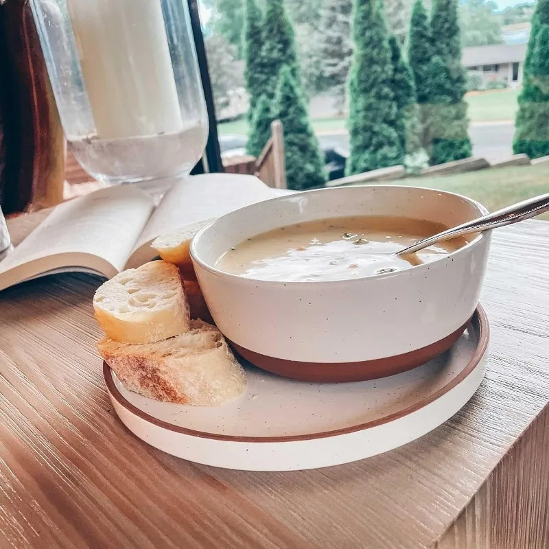 Mora Ceramic Flat Plates Set of 6-8 in - The Dessert, Salad, Appetizer, Small Lunch, Etc Plate(Earl Grey/VanillaWhite)optional