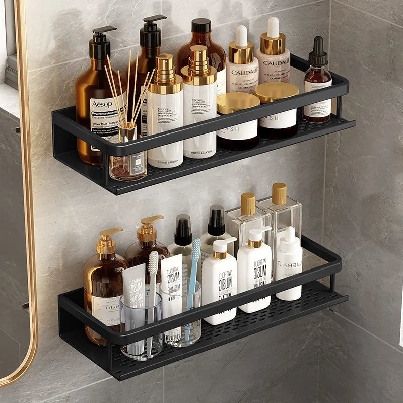 Black Space Aluminum Toilet Rack Wall-mounted Bathroom Shelves Changing Basket Set For Kitchen Accessories