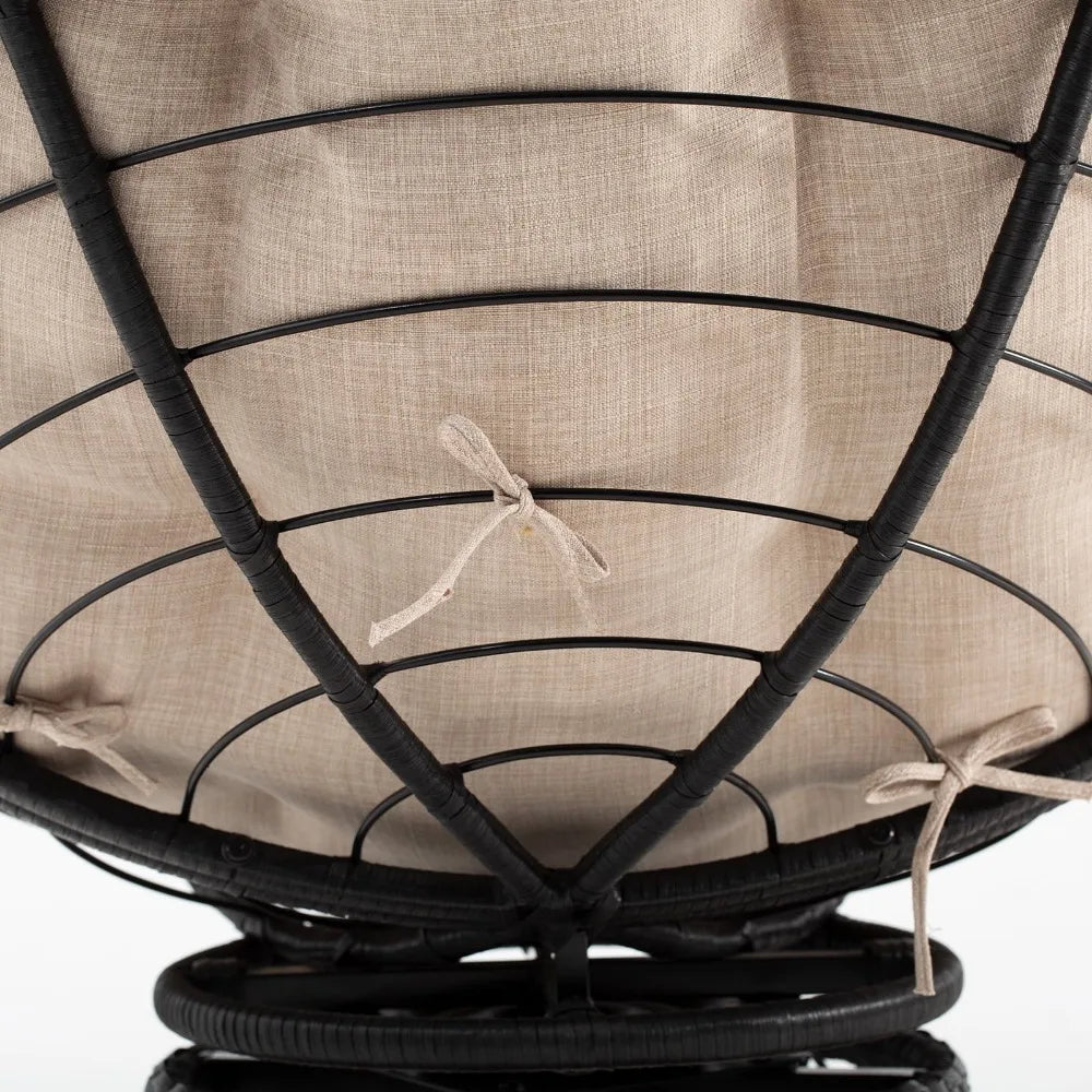 Living Room Chair 360 Swivel Comfy Papasan Chair with Fabric Cushion, Sturdy Metal Frame, Accent Bedroom Chair