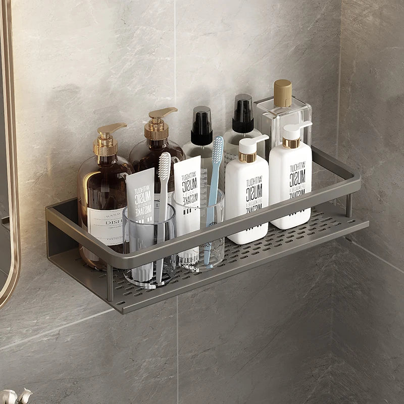 Bathroom Accessories Shelf Organizer Shower Storage Rack Gray Wall Mounted Space Aluminum Toilet Shampoo Holder Shelves 30-50CM