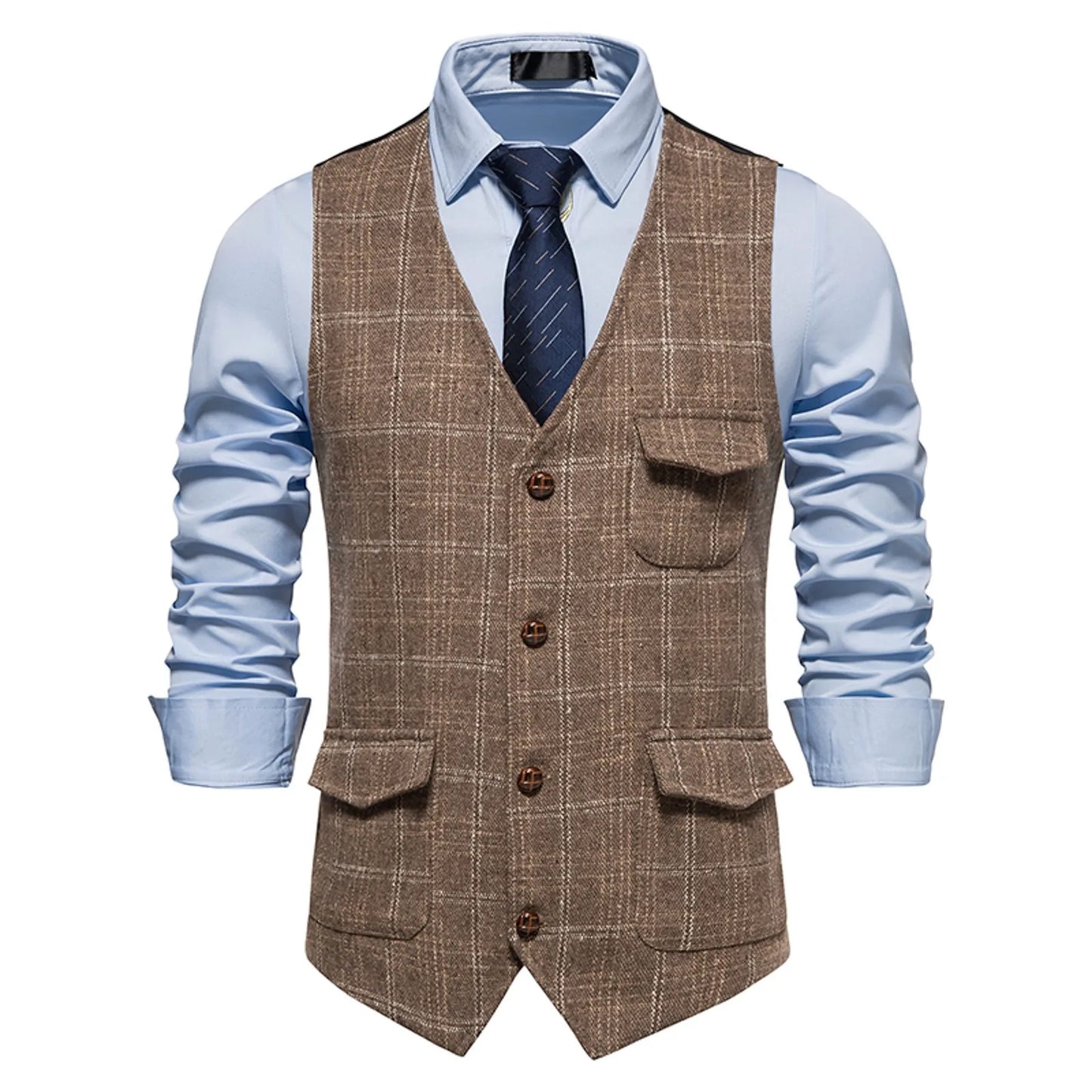 New Coat Men Plaid Printing Suit Vest Outwear European And American V Neck Suede Single Breasted Coat Mens Casual Vest 2023