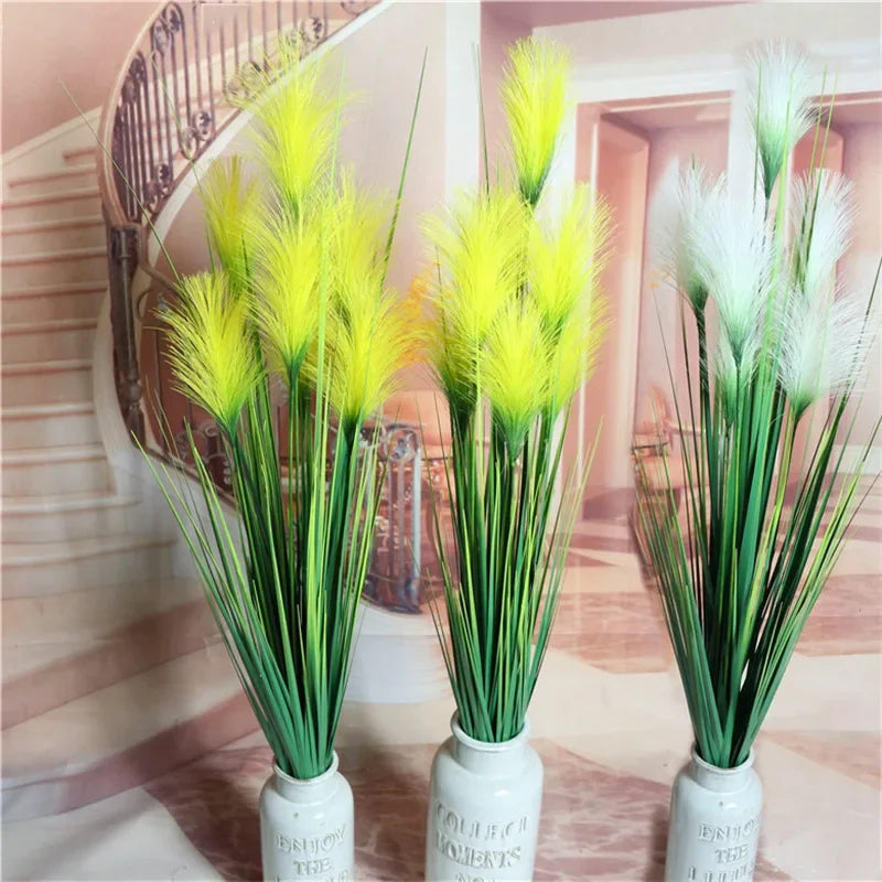 7 Heads Fake Reed Bouquet Silk Onion Grass Large Artificial Tree Wedding Flower Plastic Autumn Plants for Home Party Decoration