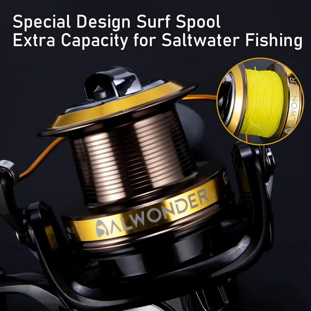 Spinning Reel 10000/11000 Surf Fishing Reel Graphite 11+1 Stainless Steel BBS 31LB Max